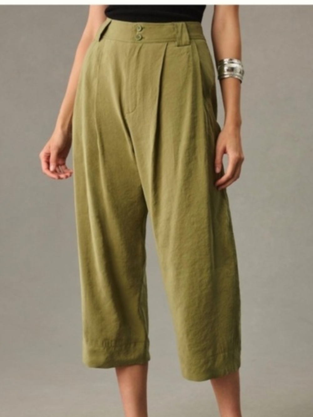 Anthropologie Olive MODAL Cropped Wide-Leg Trousers - Picture 3 of 4